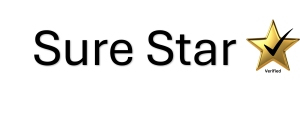 Sure Star Logo - A gold star with a black tick